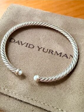 David Yurman Bracelet Cable Flex Sterling Silver 14K Gold and Pearls 4mm LARGE